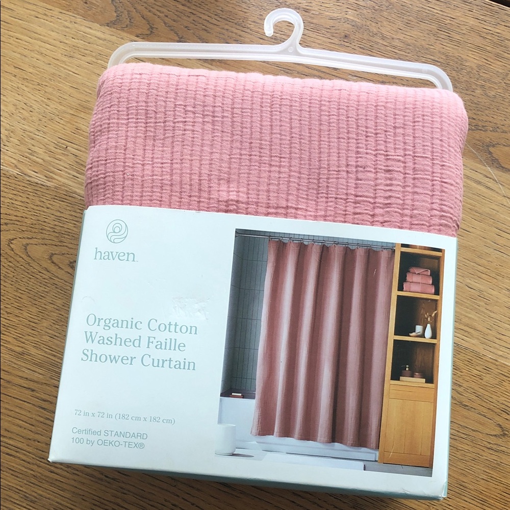 Organic Cotton Washed Faille Shower Curtain - Pink